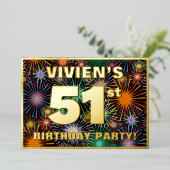 51ste verjaardag: Fun, kleurrijke Fireworks look Folie Uitnodiging (Staand Voorkant)