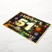 51ste verjaardag: Fun, kleurrijke Fireworks look Folie Uitnodiging (Gedraaid)