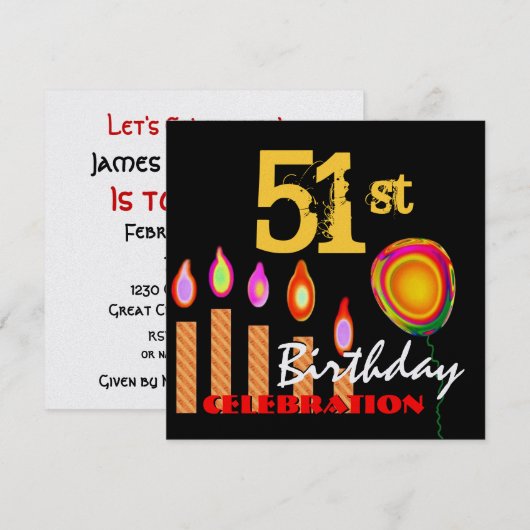 51ste verjaardag Gold-kaarsen en ballonmetaal Kaart (Voorkant / Achterkant)