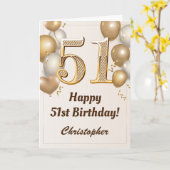 51ste verjaardag goudballonnen en Confetti verjaar Kaart (Gele Bloem)