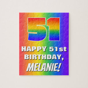 51ste verjaardag: kleurrijk, vun regenboogpatroon  legpuzzel