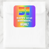 51ste verjaardag: kleurrijk, vun regenboogpatroon vierkante sticker (Tas)