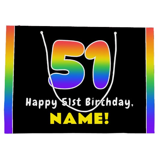 51ste verjaardag: kleurrijke regenboog # 51, Naam  Groot Cadeauzakje (Achterkant)
