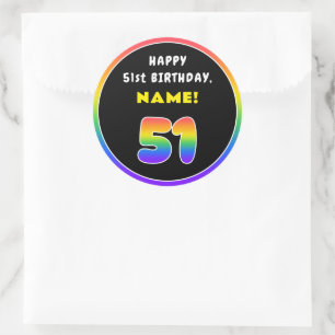 51ste verjaardag: kleurrijke regenboog # 51, Naam  Ronde Sticker
