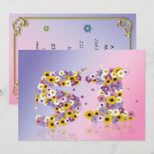 51ste verjaardag, met bloembollen letters kaart (Voorkant / Achterkant)