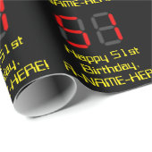 51ste verjaardag: Rode digitale klokstijl "51" + n Cadeaupapier (Rol Hoek)