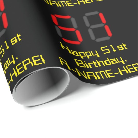 51ste verjaardag: Rode digitale klokstijl "51" + n Cadeaupapier (Rol Hoek)