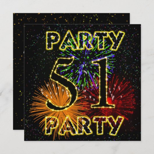 51ste verjaardag uitnodiging met vuurwerk (Voorkant / Achterkant)
