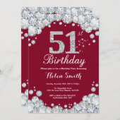 51ste verjaardag van Burgundy Chalkboard Silver Di Kaart (Voorkant / Achterkant)