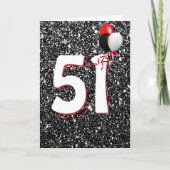 51ste Verjaardagsballonnen op Zwarte Glitter Kaart (Voorkant)