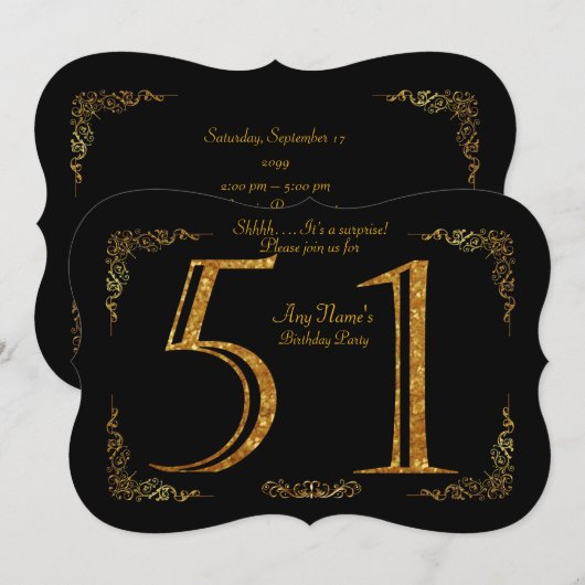 51ste, Verjaardagsfeest 51ste, grote Gatsby, zwart Kaart (Voorkant / Achterkant)
