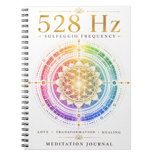 528 Hz Solfeggio Frequentie Notitieboek – Liefde, (Voorkant)