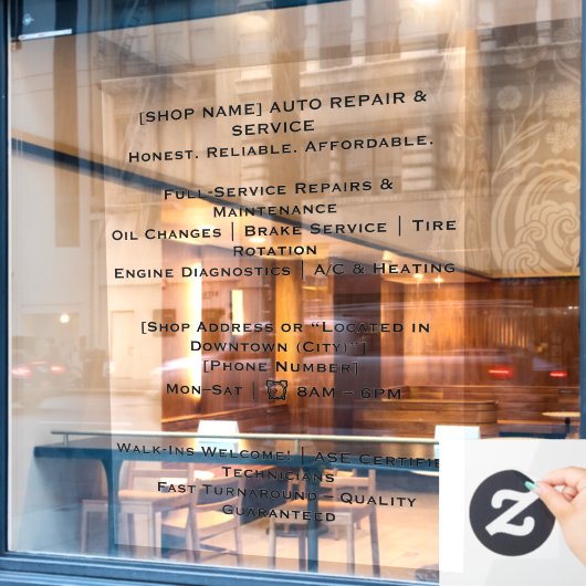 52-inch x 72-inch autoetalage raamsticker (Cafe Raam)