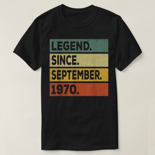 52 jaar oude Gift Legend sinds september 1970 52e T-shirt (Design voorkant)