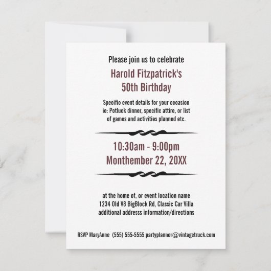 52 Primer  Pickup Truck Party for Old Guy Kaart (Achterkant)