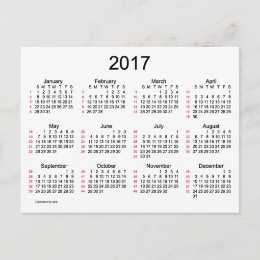 52 weken 2017 Mini Calendar van Janz Briefkaart (Voorkant)