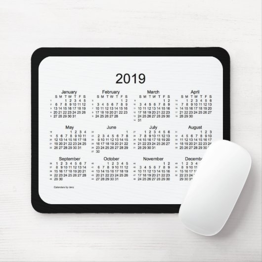 52 weken 2019 Calendar Black and White Mousepad Muismat (Met muis)