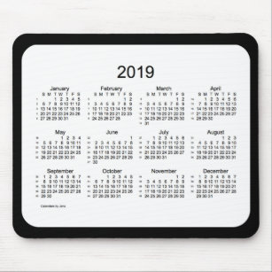 52 weken 2019 Calendar Black and White Mousepad Muismat