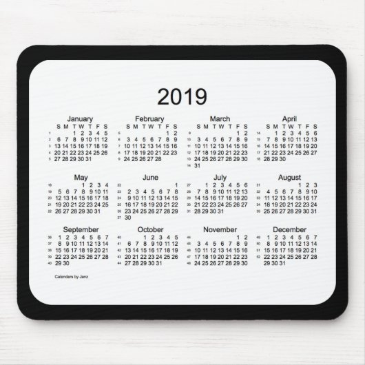 52 weken 2019 Calendar Black and White Mousepad Muismat (Voorkant)