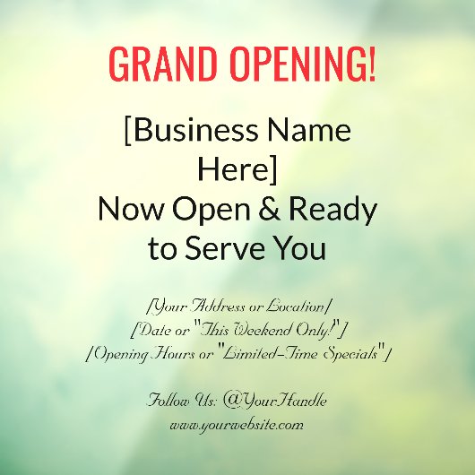 52" x 72" Grand Opening Window Cling  Raamsticker (Vel 3)