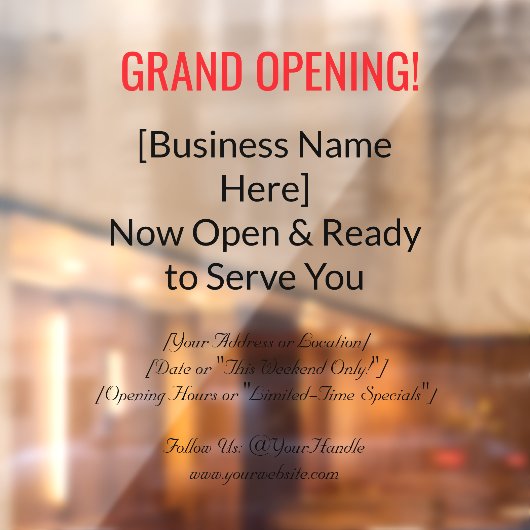 52" x 72" Grand Opening Window Cling  Raamsticker (Vel 2)