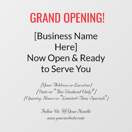 52" x 72" Grand Opening Window Cling  Raamsticker (Vel)