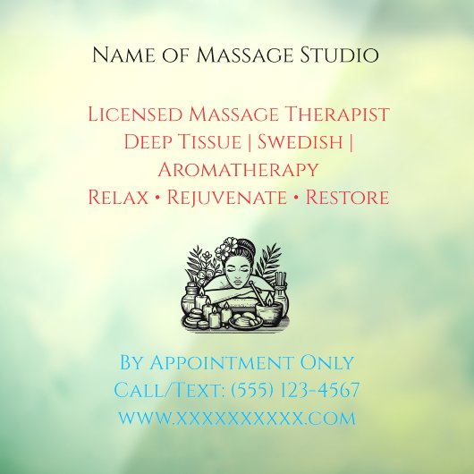 52" x 72" Massage Therapy Window Cling Raamsticker (Vel 3)