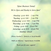 52" x 72" Open Business Hours Raamsticker (Vel 3)