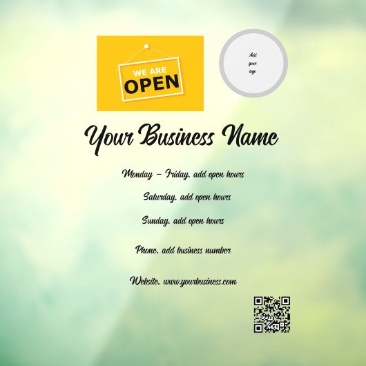 52" x 72" Open Kantooruren Ramensticker Raamsticker (Vel 3)