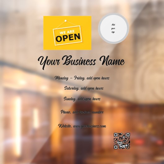 52" x 72" Open Kantooruren Ramensticker Raamsticker (Vel 2)