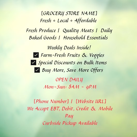 52" x 72" Raamfolie voor supermarkten Raamsticker (Vel 3)