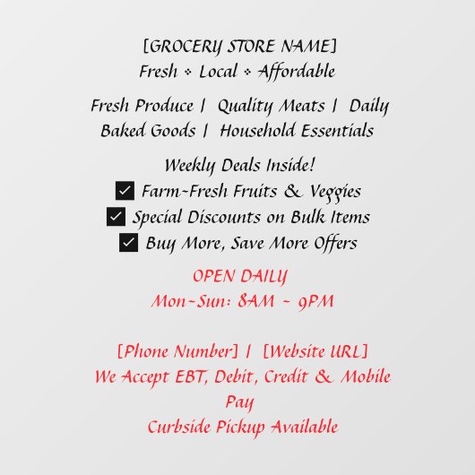 52" x 72" Raamfolie voor supermarkten Raamsticker (Vel)