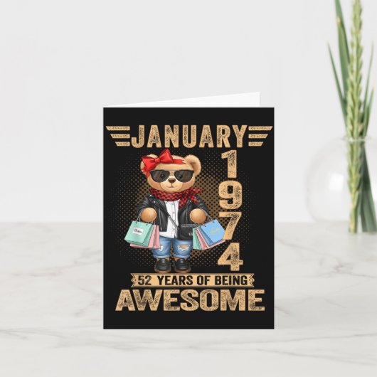 52 Year Old January 1974 Teddy Bear 52nd Birthday  Kaart (Voorkant)