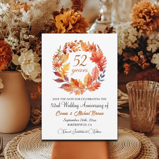52e bruiloft Jubileum Elegante Herfst Bloemen Save The Date