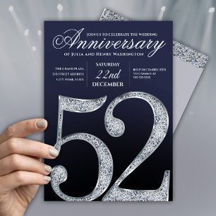 52e jubileum diamant zilver marineblauw modern kaart