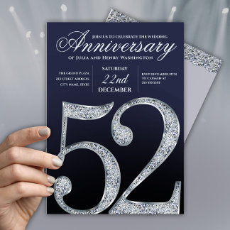 52e jubileum diamant zilver marineblauw modern kaart