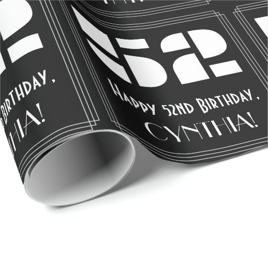 52e verjaardag: Art Deco geïnspireerd look "52" &  Cadeaupapier (Rol Hoek)