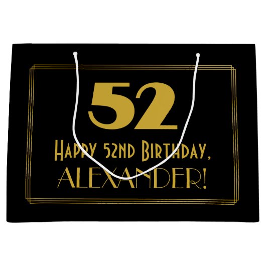 52e verjaardag — Art Deco Geïnspireerde look "52" Groot Cadeauzakje (Voorkant)