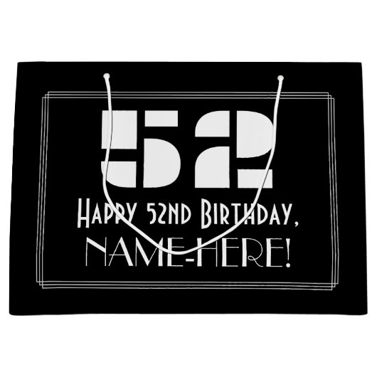 52e verjaardag ~ Art Deco Geïnspireerde look "52"  Groot Cadeauzakje (Voorkant)