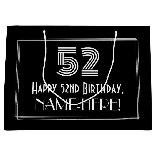 52e verjaardag — Art Deco Geïnspireerde look "52"  Groot Cadeauzakje (Voorkant)