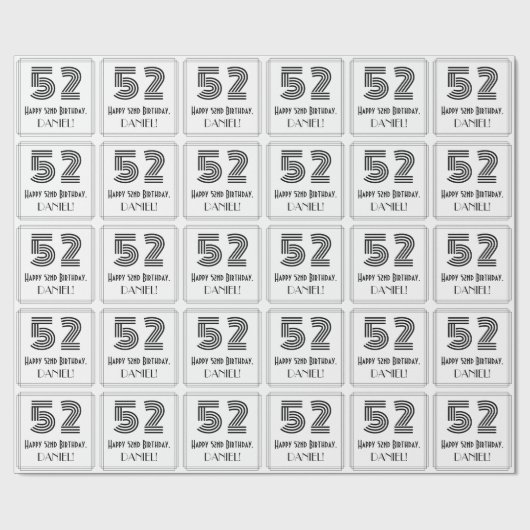 52e verjaardag: Art Deco geïnspireerde stijl "52"  Cadeaupapier (Vlak)