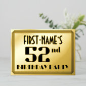 52e verjaardag: Art Deco Kijk "52" en naam Folie Uitnodiging (Staand Voorkant)