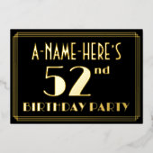 52e verjaardag: Art Deco Kijk "52", met naam Folie Uitnodiging (Voorkant)