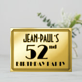 52e verjaardag — Art Deco look "52" + Naam Folie Uitnodiging (Staand Voorkant)