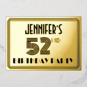 52e verjaardag — Art Deco Style "52" en naam Folie Uitnodiging (Voorkant)