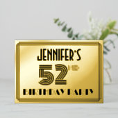 52e verjaardag — Art Deco Style "52" en naam Folie Uitnodiging (Staand Voorkant)