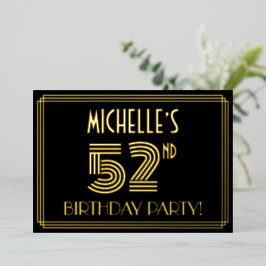 52e verjaardag — Art Deco Style "52" + Naam Folie Uitnodiging
