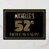 52e verjaardag — Art Deco Style "52" + Naam Folie Uitnodiging (Voorkant)