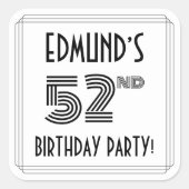 52e verjaardag: Art Deco Style + aangepaste naam Vierkante Sticker (Voorkant)