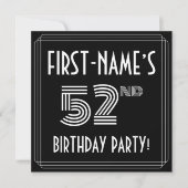 52e verjaardag: Art Deco Style met aangepaste naam Kaart (Voorkant)